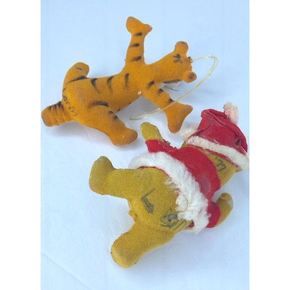 Vintage Winnie the Pooh Walt Disney Flocked Christmas Ornament Hong Kong Set 2 - Picture 4 of 11